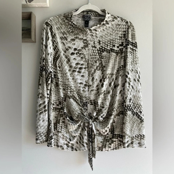 Clara Sun Woo | Reptile Tie Front Lightweight Blouse Size Large - Picture 2 of 7